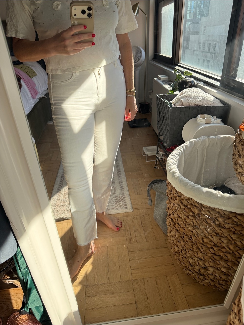 MOTHER White High-Rise Cropped Straight Jeans